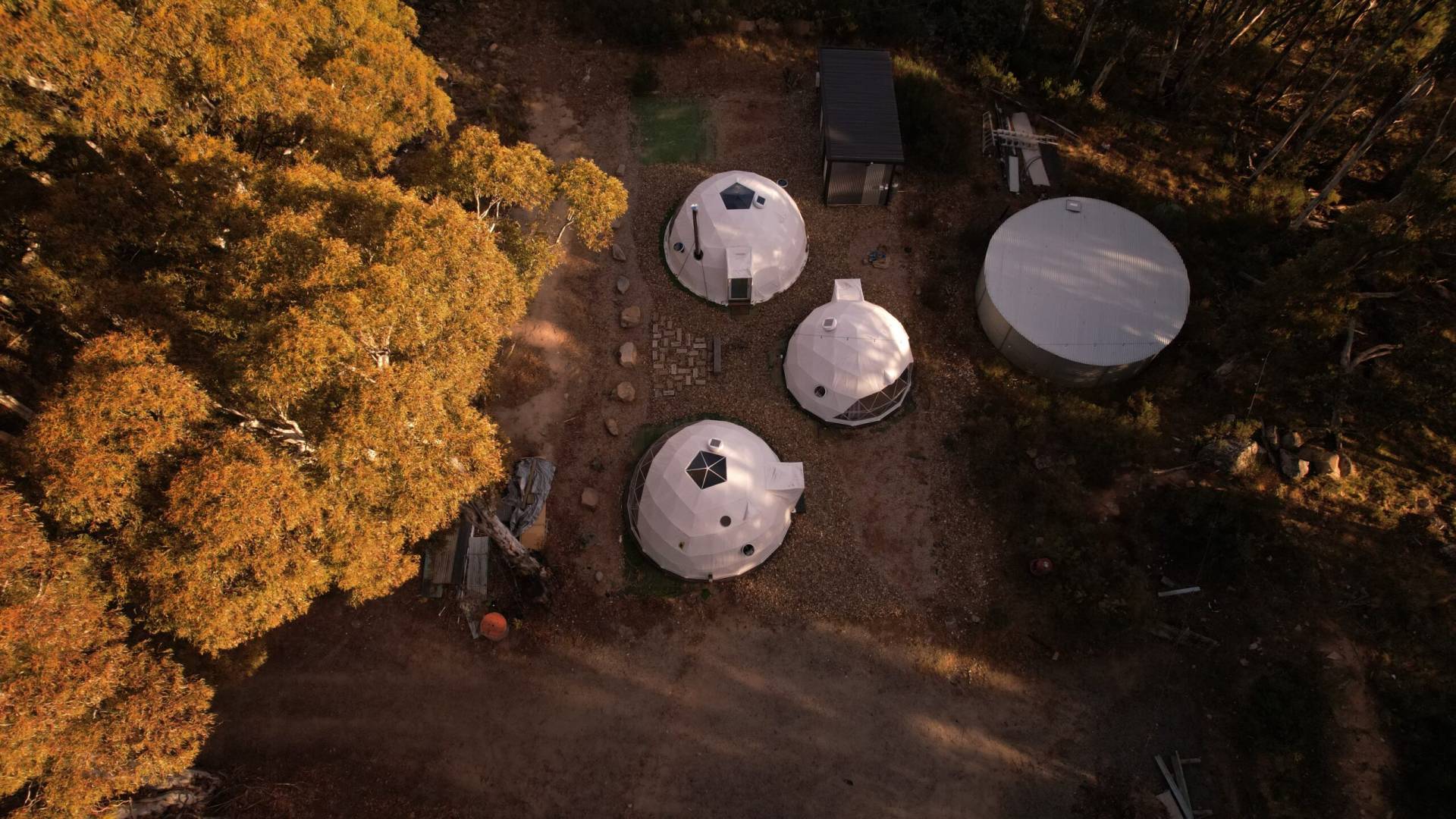 Aerial view of 7m geodome with insulation