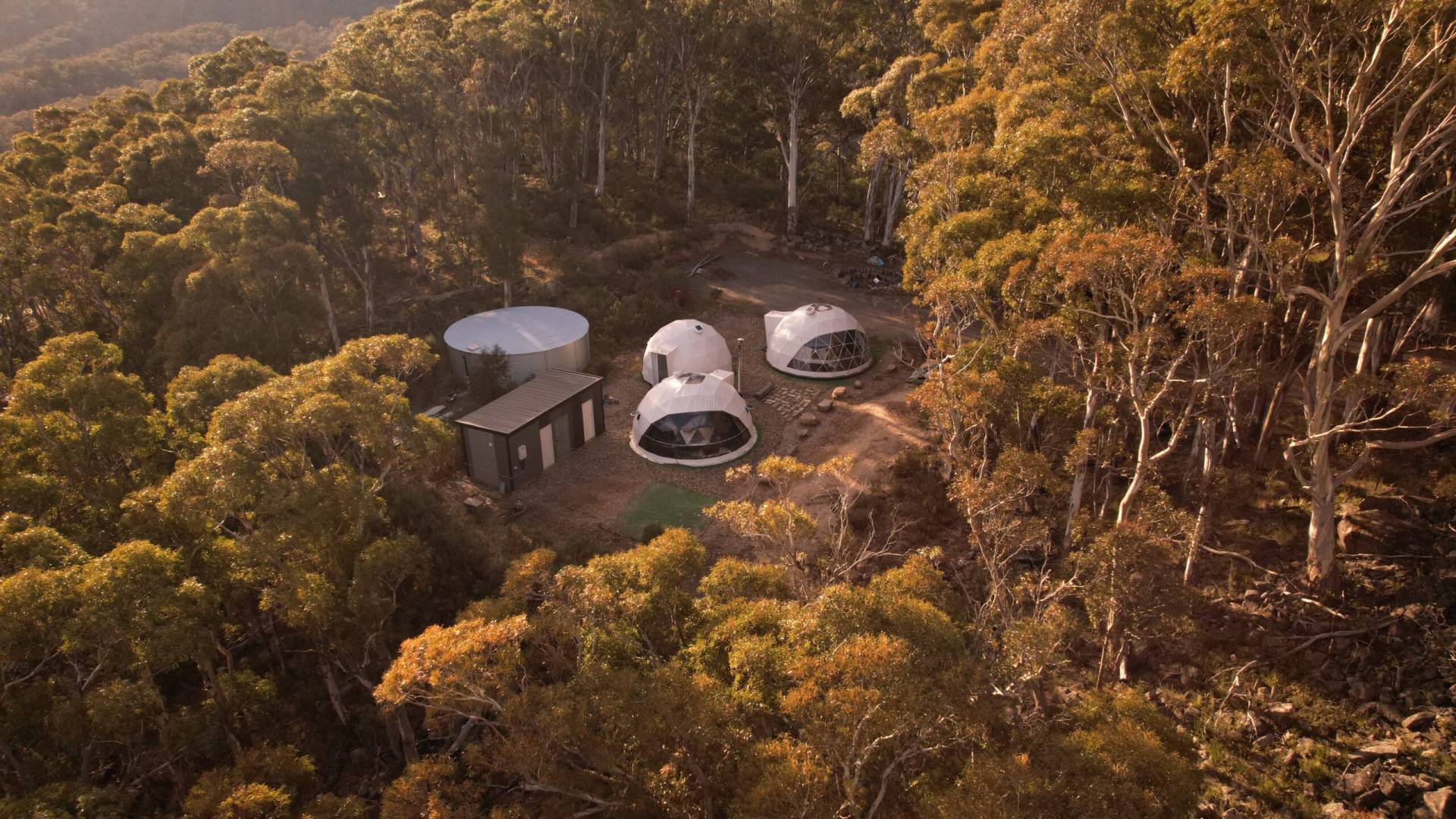 Aerial view of 7m geodome with insulation