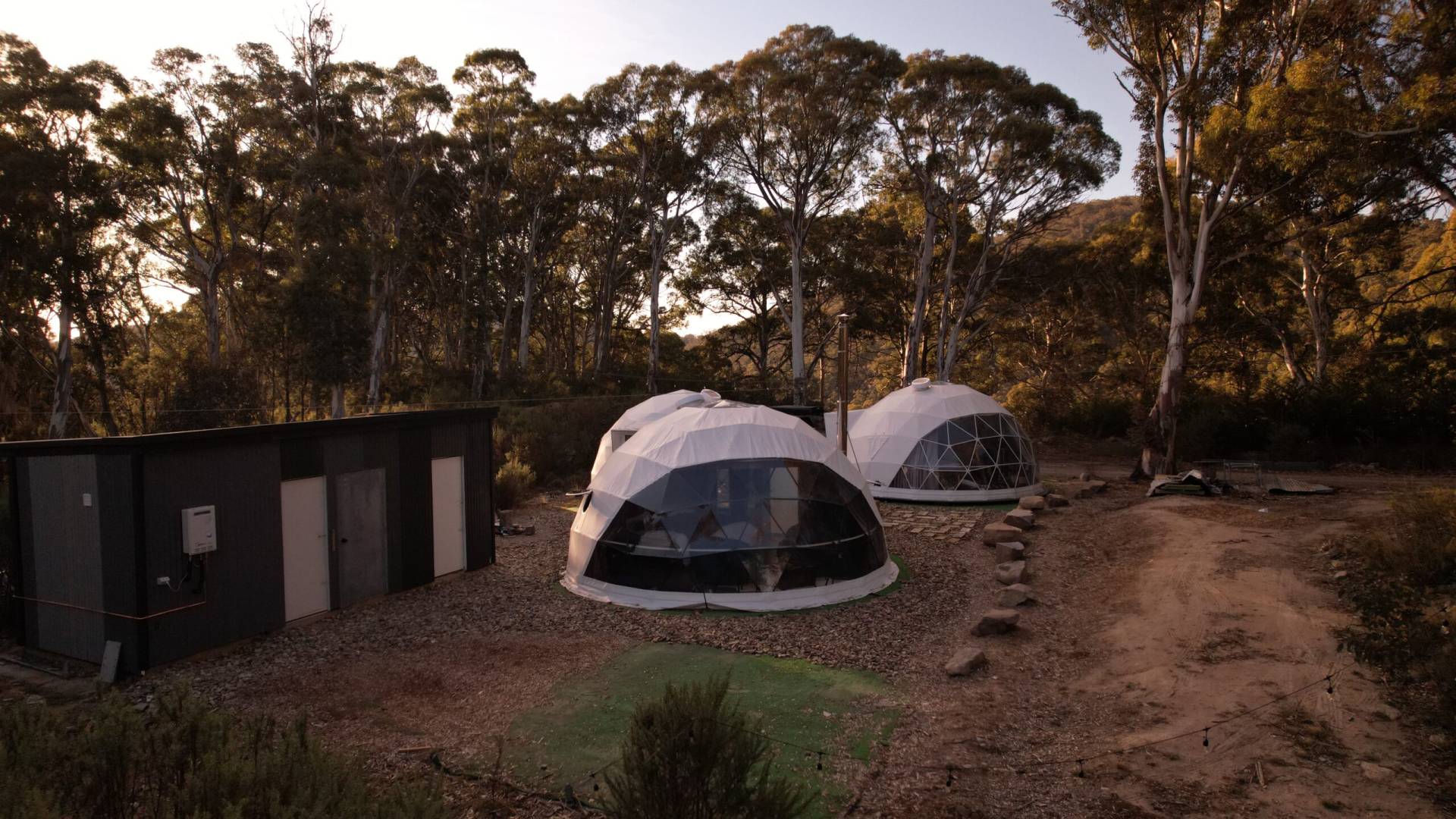 Aerial view of 7m geodome with insulation